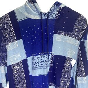 UnZipped Patchwork Hoodie Pullover Drawstring Lightweight Womens Size M Blue